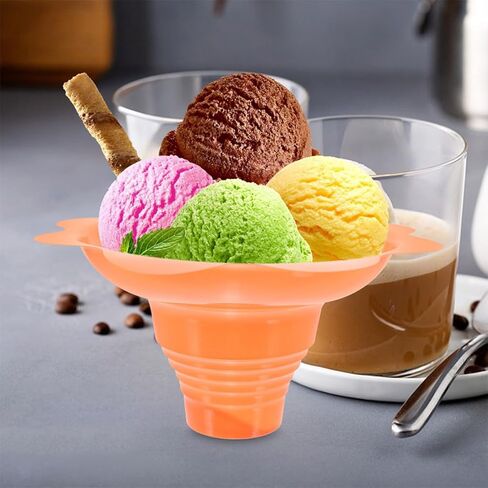 Wakauto 100pcs Disposable Plastic Ice Cream Cups 4oz Small Dessert Bowls Takeout Food Containers for Yogurt and Chilled Treats with Orange Color in Saudi Arabia