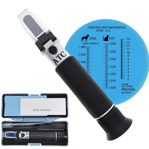 3 in 1 Animal Clinical Refractometer, Urine Specific Gravity Serum Protein Measuring for Veterinary/Pet, No Battery Required Hand Held Cat and Dog Health Index Measuring Instrument in Saudi Arabia