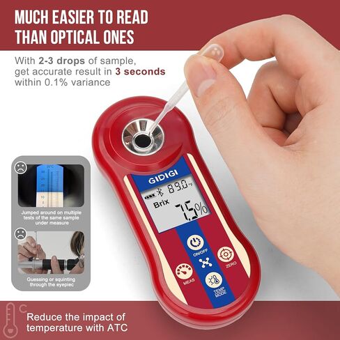 Digital Brix & Salinity Refractometer, Smart Sugar Test 0.0-60%,Salt Refractometer for Saltwater 0.0-24% with ATC,Portable Brix Tester Brix Meter for Fruit,Wine&Beer Brewing,Juice,Coffee in Kuwait