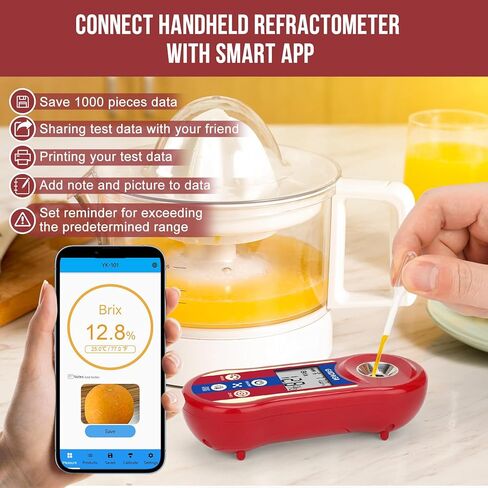 Digital Brix & Salinity Refractometer, Smart Sugar Test 0.0-60%,Salt Refractometer for Saltwater 0.0-24% with ATC,Portable Brix Tester Brix Meter for Fruit,Wine&Beer Brewing,Juice,Coffee in Kuwait