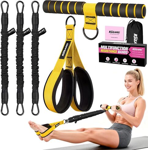 Upgraded Multifunction Pedal Resistance Band with Handle, 3 Tube Adjustable Resistance Bands for Abdomen, Waist, Arm, Core/ABS, Leg Workout - Sit Up Exercise Equipment for Women in Saudi Arabia