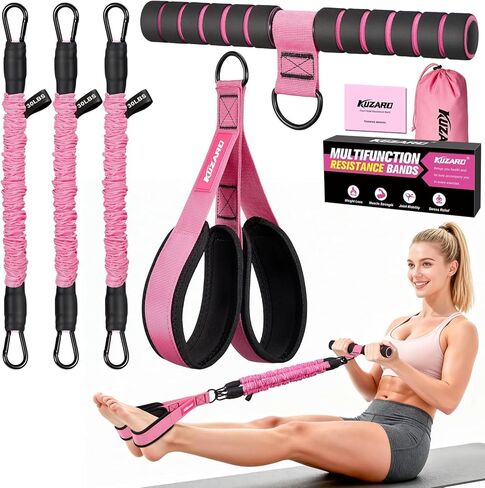 Upgraded Multifunction Pedal Resistance Band with Handle, 3 Tube Adjustable Resistance Bands for Abdomen, Waist, Arm, Core/ABS, Leg Workout - Sit Up Exercise Equipment for Women in Saudi Arabia