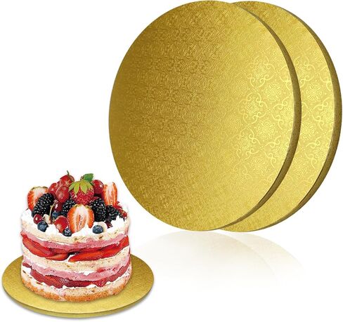2 PCS Cake Drums, 1/2 Inch Thick 12 Inch Round Cake Boards, Gold, Professional Quality Cardboards, Card Base (Kumquat pattern) in Kuwait