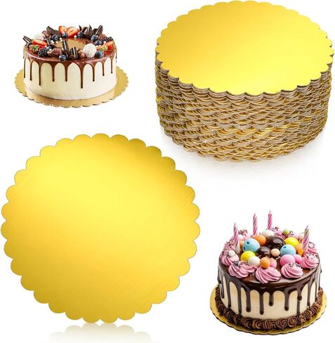 50 Pack Gold Cake Boards 12 Inch Round Disposable Cake Circle Base Board Valentine's Day Cakes Cardboard Rounds Scallop Edge Grease Proof Coated Plate for Wedding Christmas Birthday Dessert in Saudi Arabia