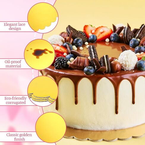 50 Pack Gold Cake Boards 12 Inch Round Disposable Cake Circle Base Board Valentine's Day Cakes Cardboard Rounds Scallop Edge Grease Proof Coated Plate for Wedding Christmas Birthday Dessert in Saudi Arabia