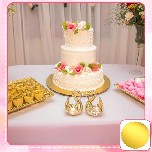 50 Pack Gold Cake Boards 12 Inch Round Disposable Cake Circle Base Board Valentine's Day Cakes Cardboard Rounds Scallop Edge Grease Proof Coated Plate for Wedding Christmas Birthday Dessert in Saudi Arabia