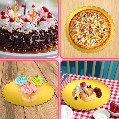 50 Pack Gold Cake Boards 12 Inch Round Disposable Cake Circle Base Board Valentine's Day Cakes Cardboard Rounds Scallop Edge Grease Proof Coated Plate for Wedding Christmas Birthday Dessert in Saudi Arabia