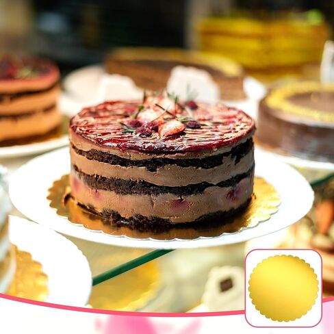 50 Pack Gold Cake Boards 12 Inch Round Disposable Cake Circle Base Board Valentine's Day Cakes Cardboard Rounds Scallop Edge Grease Proof Coated Plate for Wedding Christmas Birthday Dessert in Saudi Arabia
