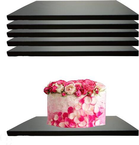 لوح طبل الكيك الاحترافي، مربع أسود، عالي التحمل، 12 × 12 بوصة، سمك 1/2 بوصة، 5 عبوات in Kuwait