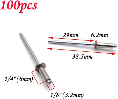 Antrader 1/8" x 1/4" 304 Stainless Steel Blind Rivets Pull Rivets Rivets Core Decoration Rivets Pack of 100 in Kuwait