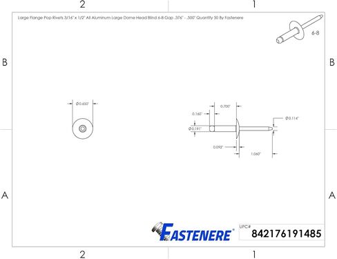 مسامير تثبيت ذات شفة كبيرة من Fastenere - 3/16 بوصة × 1/2 بوصة (50 قطعة) شديدة التحمل، نهاية مفتوحة، مقاومة للتآكل من الألومنيوم، قوة شد وقص عالية، 6-8 فجوة .376 بوصة - .500 بوصة in Saudi Arabia