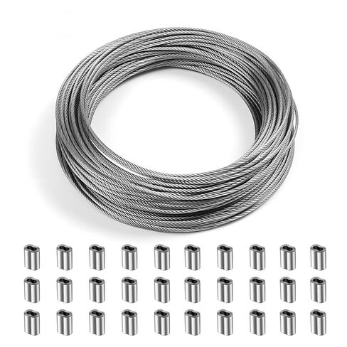 طقم حبل سلكي مقاس 5/64 بوصة 7 × 7، حبل سلك من الفولاذ المقاوم للصدأ بطول 165 قدمًا مع 50 أكمام ألومنيوم، كابل طائرة للمشروعات التي تصنعها بنفسك، وإصلاح المنزل، والخارج، والسور، والتعليق، وبناء النماذج (50 مترًا) in Kuwait