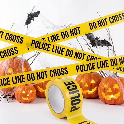 شريط مسرح الجريمة - خط شرطة أصفر بطول 328 قدمًا × 3 بوصات لا يعبر | لفة شريط تحذير كبيرة للهالوين، المنزل المسكون، ديكورات الحفلات، مسرح الجريمة، ديكور الهالوين in Kuwait