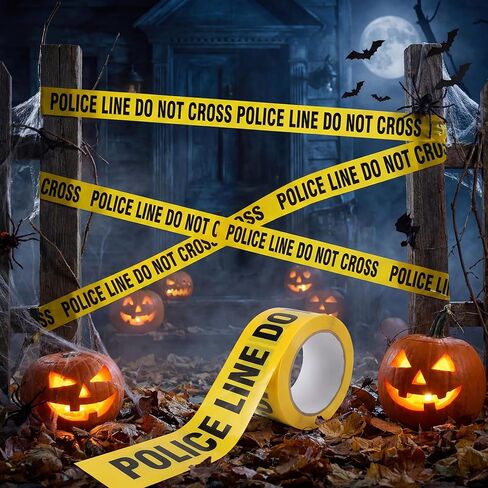 شريط مسرح الجريمة - خط شرطة أصفر بطول 328 قدمًا × 3 بوصات لا يعبر | لفة شريط تحذير كبيرة للهالوين، المنزل المسكون، ديكورات الحفلات، مسرح الجريمة، ديكور الهالوين in Kuwait