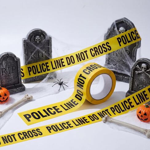 شريط مسرح الجريمة - خط شرطة أصفر بطول 328 قدمًا × 3 بوصات لا يعبر | لفة شريط تحذير كبيرة للهالوين، المنزل المسكون، ديكورات الحفلات، مسرح الجريمة، ديكور الهالوين in Kuwait
