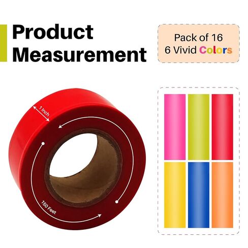 Pack of 16 Colored Flagging Tape Assorted Colors Trail Marking Tape Outdoor Non-Adhesive Surveyors Tape, Flagging Ribbon Tape 1" x 150-Feet (2,400 Feet Total) in Kuwait