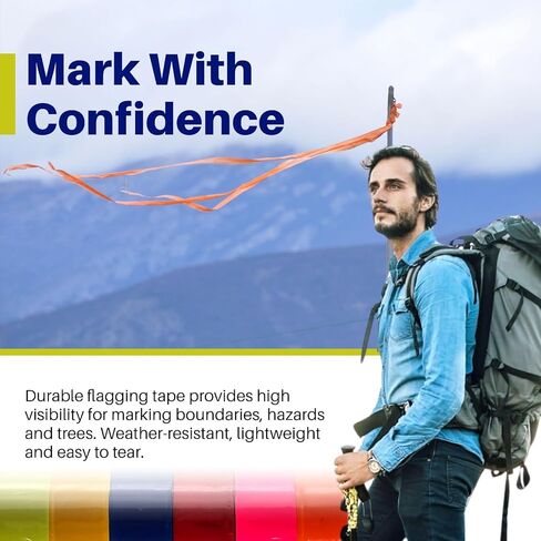 Pack of 16 Colored Flagging Tape Assorted Colors Trail Marking Tape Outdoor Non-Adhesive Surveyors Tape, Flagging Ribbon Tape 1" x 150-Feet (2,400 Feet Total) in Kuwait