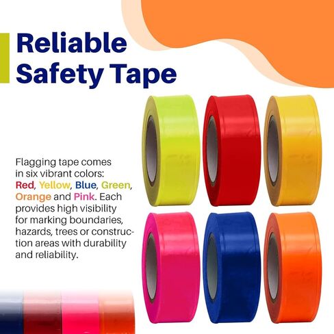 Pack of 16 Colored Flagging Tape Assorted Colors Trail Marking Tape Outdoor Non-Adhesive Surveyors Tape, Flagging Ribbon Tape 1" x 150-Feet (2,400 Feet Total) in Kuwait