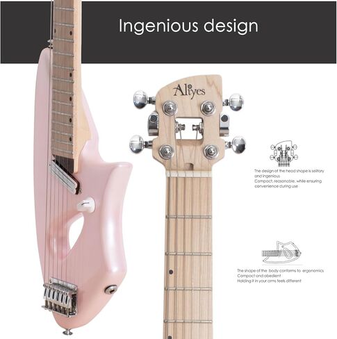 جيتار كهربائي خفيف من Aliyes للسفر، مقياس كامل 24 3/4 بوصة للتمرين، ضوء ريش جيتار صغير الحجم محمول، حقيبة أزعج الجسم من الخشب الصلب، جميع الملحقات (وردي) in Kuwait