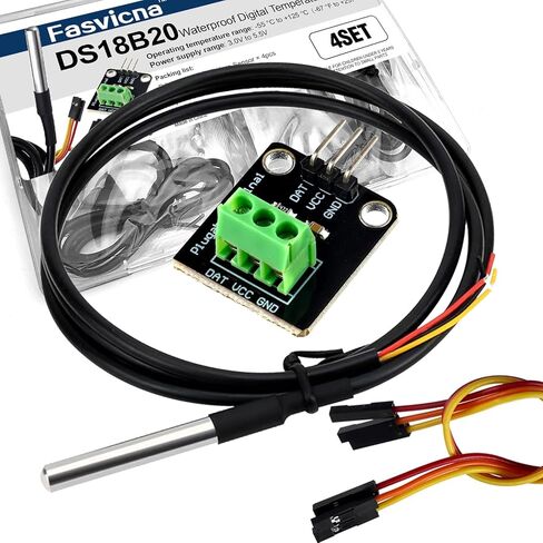 4 عبوات DS18B20 مسبار مستشعر درجة الحرارة المقاوم للماء، مستشعر رقمي من الفولاذ المقاوم للصدأ مع كابل محول، متوافق مع Arduino، Raspberry Pi، ESP32 in Kuwait