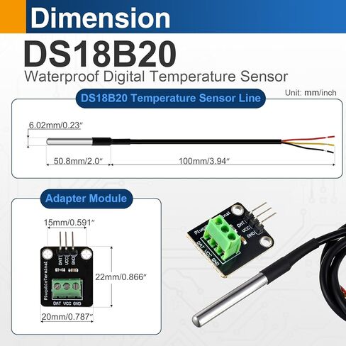 4 عبوات DS18B20 مسبار مستشعر درجة الحرارة المقاوم للماء، مستشعر رقمي من الفولاذ المقاوم للصدأ مع كابل محول، متوافق مع Arduino، Raspberry Pi، ESP32 in Kuwait