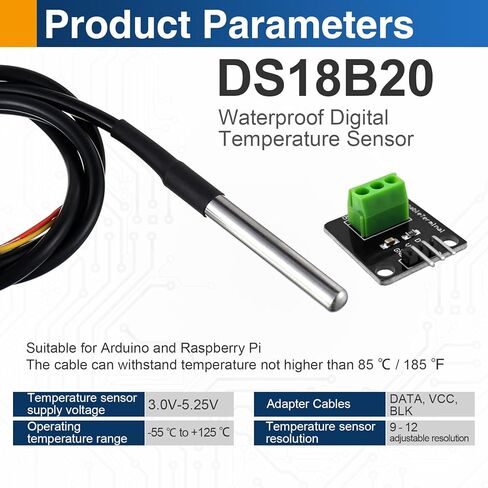 4 عبوات DS18B20 مسبار مستشعر درجة الحرارة المقاوم للماء، مستشعر رقمي من الفولاذ المقاوم للصدأ مع كابل محول، متوافق مع Arduino، Raspberry Pi، ESP32 in Kuwait