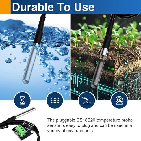 4 عبوات DS18B20 مسبار مستشعر درجة الحرارة المقاوم للماء، مستشعر رقمي من الفولاذ المقاوم للصدأ مع كابل محول، متوافق مع Arduino، Raspberry Pi، ESP32 in Kuwait