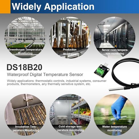 4 عبوات DS18B20 مسبار مستشعر درجة الحرارة المقاوم للماء، مستشعر رقمي من الفولاذ المقاوم للصدأ مع كابل محول، متوافق مع Arduino، Raspberry Pi، ESP32 in Kuwait