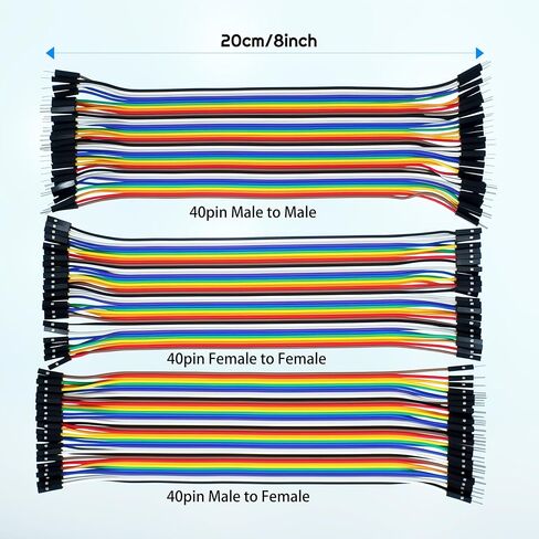 120 قطعة من سلك دوبونت متعدد الألوان 40 سنًا ذكر إلى أنثى، 40 سنًا M/M، 40 سنًا F/F مجموعة كابلات شريط توصيل لوحة الخبز المتوافقة مع مشاريع Arduino (20 سم/8 بوصة) in Kuwait