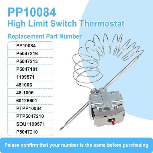 PP10084 مفتاح مقلاة ترموستات عالي الحد متوافق مع مقلاة بيتكو، 1/4 بوصة خيط Mpt، 450 درجة فهرنهايت/230 درجة مئوية ترموستات أمان عالي الحد مناسب لـ VF35، MGII، SG14 35C، 45C+ 18S، 18 E500D in Kuwait