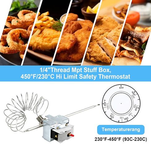 PP10084 مفتاح مقلاة ترموستات عالي الحد متوافق مع مقلاة بيتكو، 1/4 بوصة خيط Mpt، 450 درجة فهرنهايت/230 درجة مئوية ترموستات أمان عالي الحد مناسب لـ VF35، MGII، SG14 35C، 45C+ 18S، 18 E500D in Kuwait