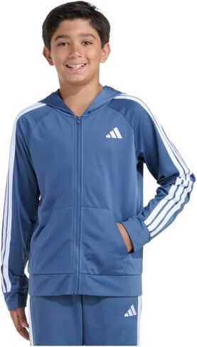 سترة رياضية تريكو 3 خطوط بسحاب كامل للأولاد من adidas (US، Alpha، Medium، Regular، Lt Navy) in Saudi Arabia