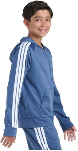 سترة رياضية تريكو 3 خطوط بسحاب كامل للأولاد من adidas (US، Alpha، Medium، Regular، Lt Navy) in Saudi Arabia