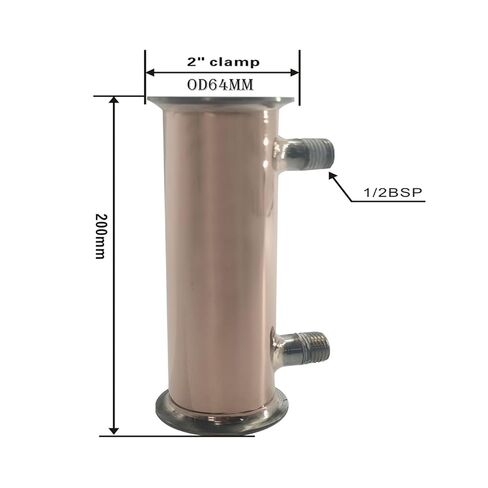 مكثف التقطير بمشبك نحاسي، مشبك 2 بوصة (51 مم) مكثف OD64 مم، 6 قطع من 12 أنبوبًا نحاسيًا. مزيل البلغم، ارتداد (فضي) in Kuwait