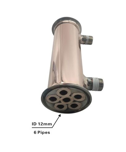 مكثف التقطير بمشبك نحاسي، مشبك 2 بوصة (51 مم) مكثف OD64 مم، 6 قطع من 12 أنبوبًا نحاسيًا. مزيل البلغم، ارتداد (فضي) in Kuwait