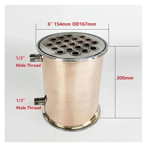 جهاز إزالة البلغم النحاسي 6 بوصة OD167mm مع خيط ذكر 1/2 بوصة، الطول 200 مم، 21 أنبوبًا داخل المعرف 12 مم، مكثف للتقطير in Kuwait
