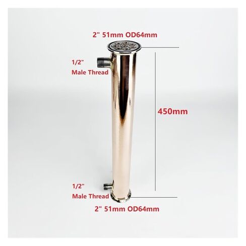 2" 51mm(OD64mm) Copper Distiller Condenser for Distillation, Reflux,Dephlegmator with 1/2" Male Tread,Length 450mm in Saudi Arabia