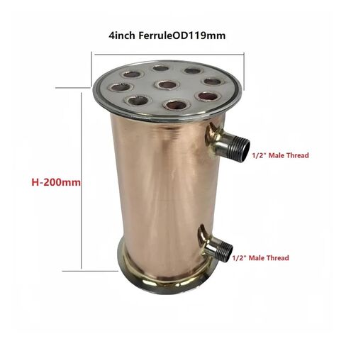 4 بوصة الطويق OD119mm النحاس المقطر Dephlegmator مع 1/2 "ذكر الموضوع ارتداد المكثف H-200mm للبيرة البيرة الألبان in Saudi Arabia