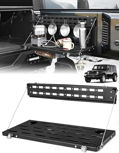JROAD Non-Destructive Installation Wrangler JK Tailgate Table for 2007-2018 Jeep Wrangler JK JKU Rear Door Foldable Storage Shelf MOLLE Panel Tailgate Storage Cargo Rack in Kuwait