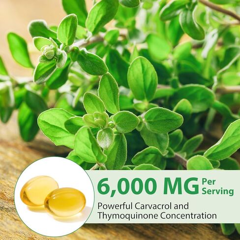 كبسولات هلامية من زيت الأوريجانو البري مع زيت الحبة السوداء - 6000 مجم لكل حصة | 120 كبسولة | نباتي، غير معدل وراثيًا، وعالي الكارفاكرول (165 مجم) + حيوية داعمة بشكل طبيعي (عبوة واحدة) in Saudi Arabia