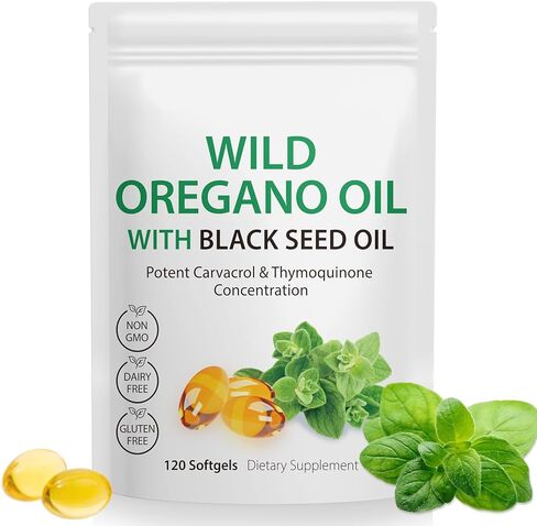 Oil of Oregano with Black Seed Oil 200mg, 6000mg Oregano Oil Capsules, 120 Count, Natural Antioxidants, Non-GMO, Gluten Free, High Carvacrol & Thymoquinone for Immune Support in Kuwait