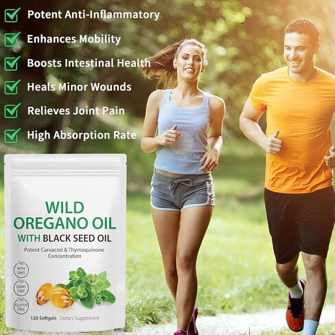 Oil of Oregano with Black Seed Oil 200mg, 6000mg Oregano Oil Capsules, 120 Count, Natural Antioxidants, Non-GMO, Gluten Free, High Carvacrol & Thymoquinone for Immune Support in Kuwait