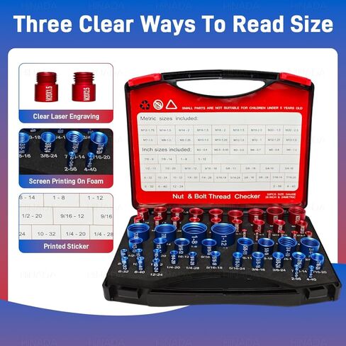 52PCS Nut and Bolt Thread Checker, 28 Inch & 24 Metric Box Set Thread Gauge, Thread Checker Kit in Standard and Metric Suitable for Nut Bolt Size Finder on Tricky and Narrow Area in Kuwait