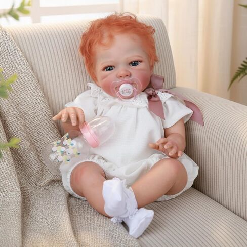 WOOROY Realistic Reborn Baby Dolls Girl- 20 Inch Lifelike Newborn Dolls with Red Hari and Open Eyes, Weighted Cloths Body Real Life Doll with Accessories and Gift Box for Kids 3+ in Kuwait