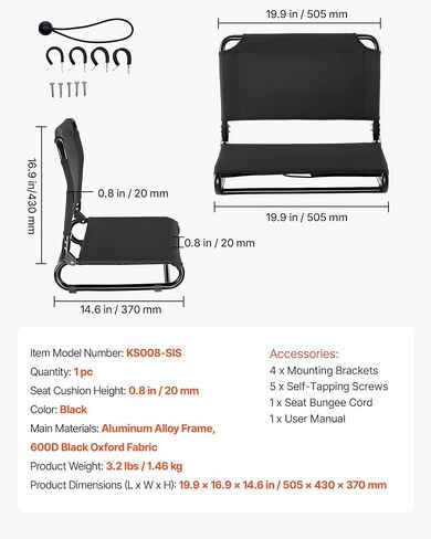 VEVOR Kayak Seat, Folding Kayak Seat with Comfortable Back Support, Aluminum Alloy Frame & 600D Oxford Fabric, Easy Assembly for Paddling, Fishing and Recreational Kayaking in Saudi Arabia