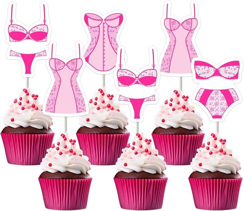 24pcs Pink Bachelorette Cupcake Topper Hot Pink Underwear Party Cupcake Picks Underwear Bridal Shower Decorations for Women Bachelorette Party Bridal Shower Engagement Wedding Supplies in Kuwait