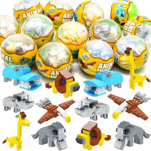 umeelr 12 pcs بيض مملوءة مسبقًا مع لبنات بناء حيوانات الحشرات ، ألعاب مفاجئة لصالح حفلات عيد الفصح للأطفال ، حشوات الصيد وسلة ، جوائز في الفصل الدراسي in Kuwait