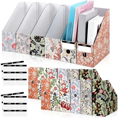 PerKoop 6 Pcs Magazine File Holder Foldable Decorative Cardboard File Folders 6 Patterns Floral Colored Magazine Rack with Printable Sticker Labels for School Office Home Desk (Geometric Lines) in Kuwait