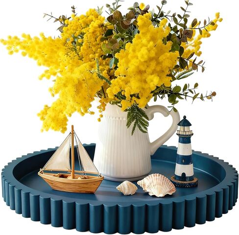 Handmade 12in Decorative Tray for Coffee Table Tray Decor, Black Wooden Decorative Round Tray for Kitchen, Living Room, Home Decor in Kuwait