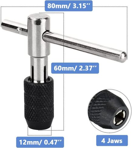 Mesee 6 Pcs Tap Wrench Tool Set, Adjustable T-Handle Tap Holder Wrench with Machine Screw Thread Metric Plug Taps M3 M4 M5 M6 M8 Taps for Metal/Aluminum/Plastic/Wood in Saudi Arabia